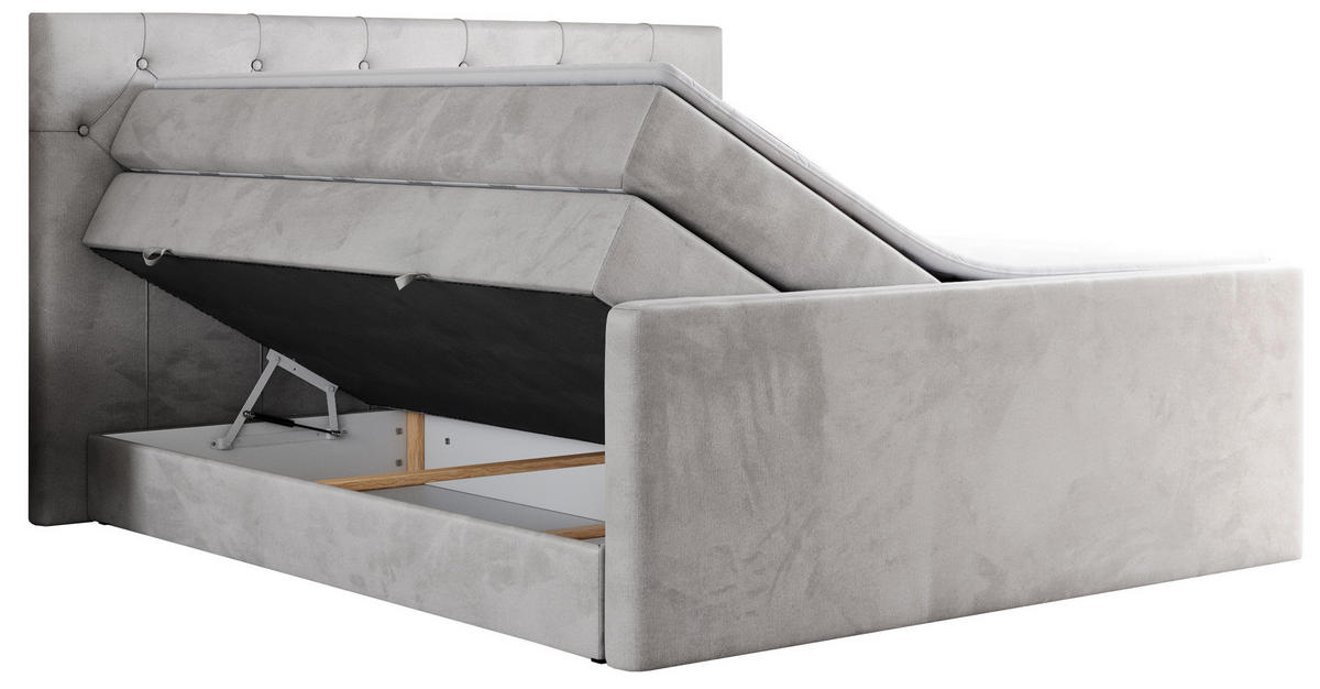 BOXSPRINGBETT KING VELEN 160/200 Hellgrau Velvet - H4 - Hellgrau, Holz/Textil (160/200cm) - MKS