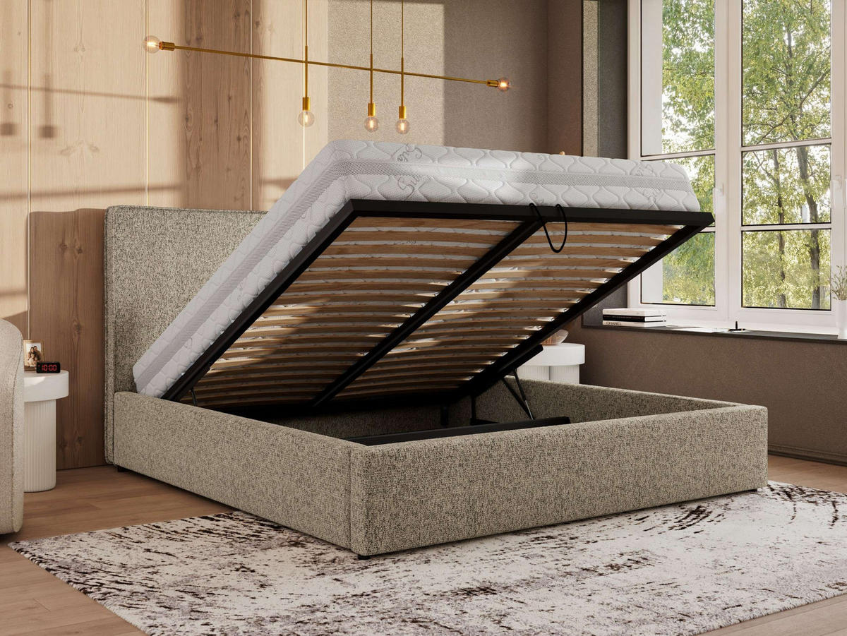 POLSTERBETT CORIVO CLASSIC 140/200 - Dunkelbeige Strukture - Pocket-Matratze - Bronzefarben, Textil (140/200cm) - MKS