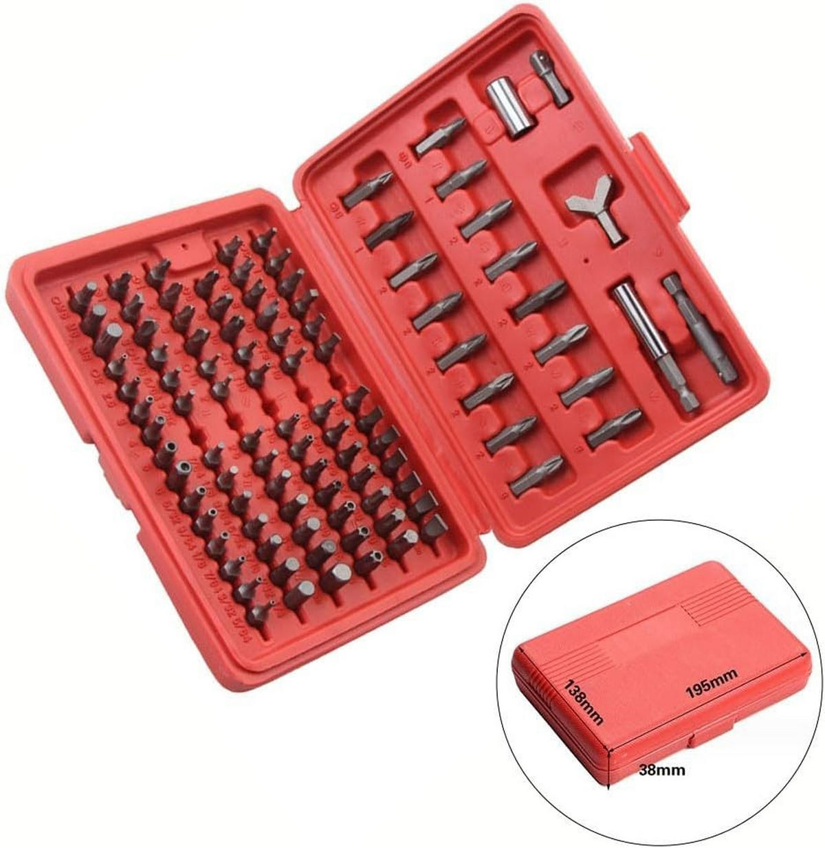 BOHRER – Geeignet für die Reparatur von Autos, Werkzeugmaschinen, Haushaltsgeräten usw. – 1 Set, 100 Bohrer - Rot, Metall (19.5/13.8/3.8cm) - DCA