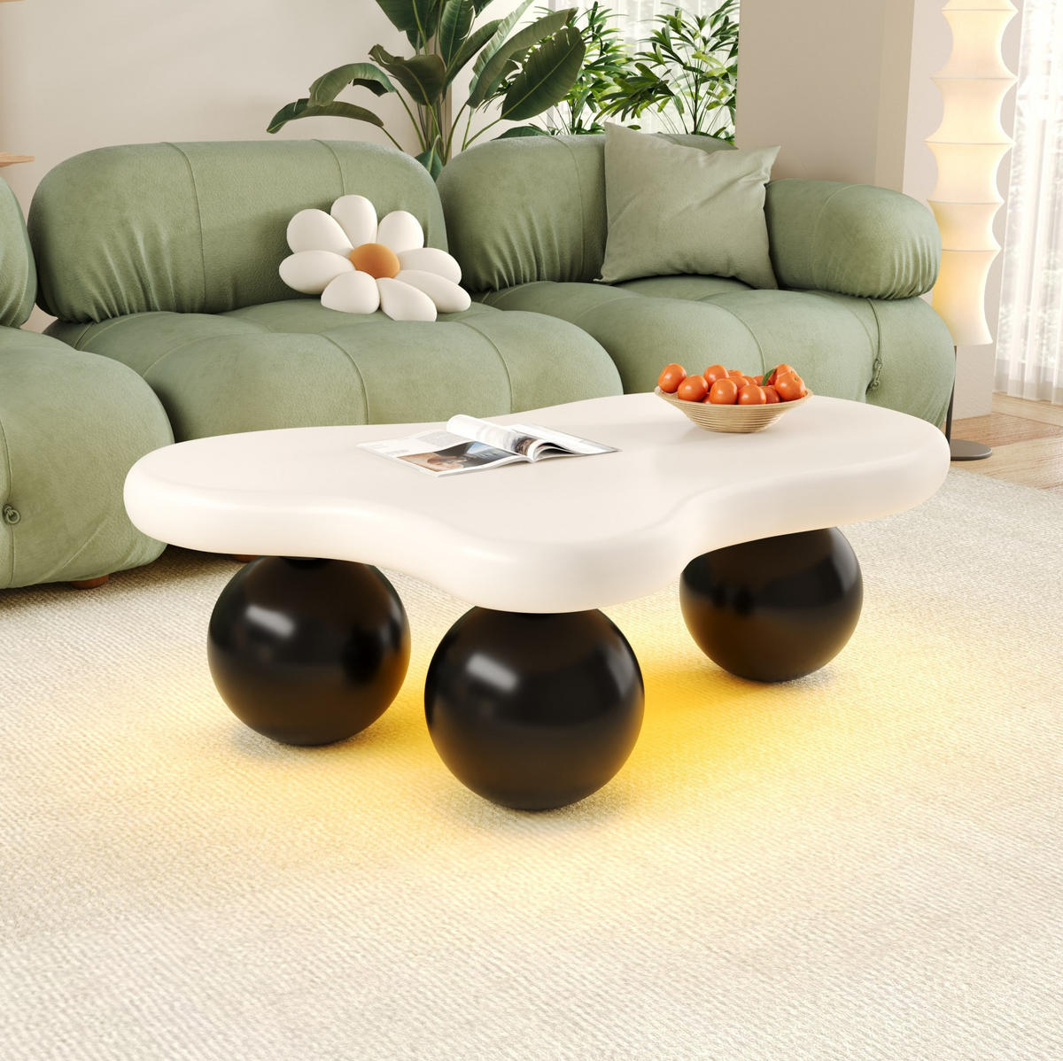 COUCHTISCH aus MDF 95x62,5x32 cm in Weiß mit LED-Beleuchtung - Weiß, Holzwerkstoff (95/62.5/32cm) - Modfu