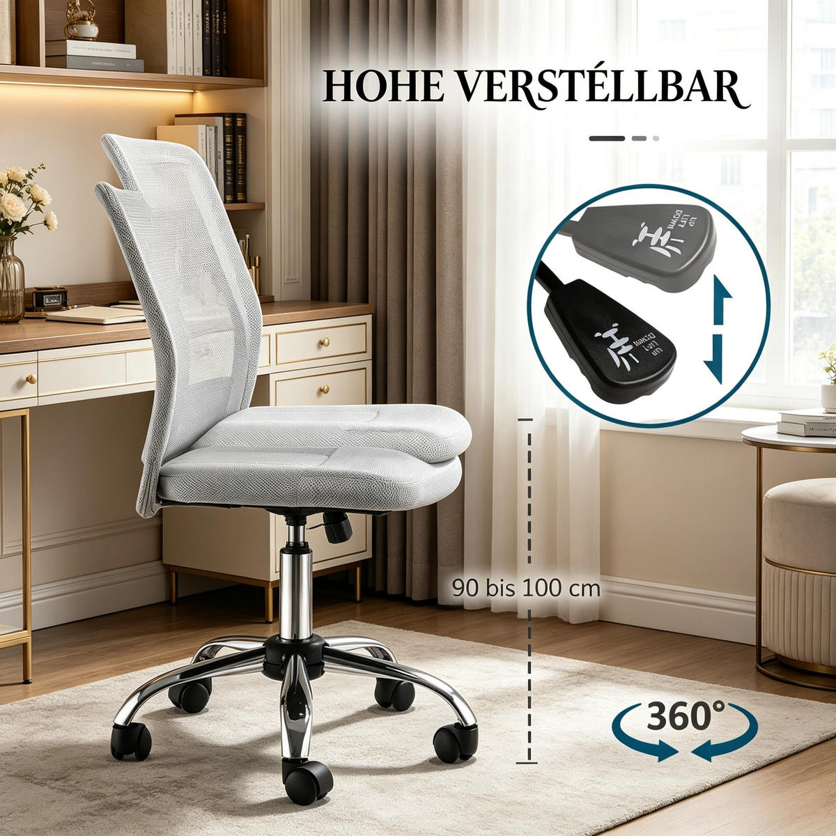 DREHSTUHL moderner Drehstuhl für Homeoffice 90 bis 100 cm - Grau, Textil (43/90/58cm) - Gisaae