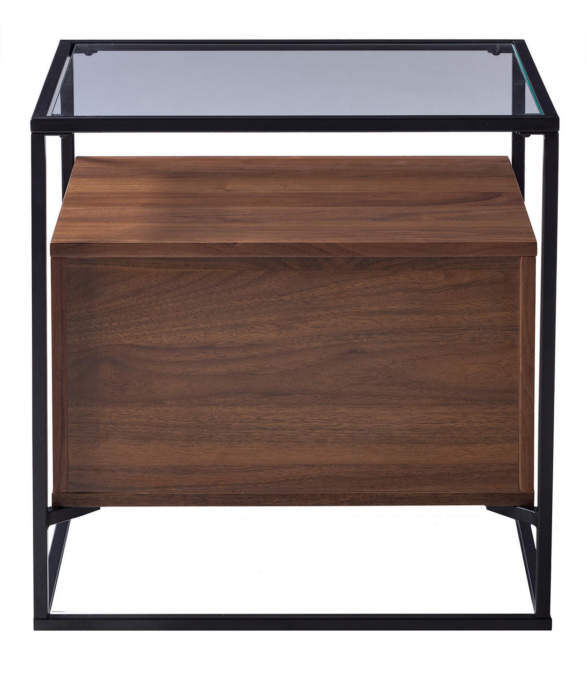 BEISTELLTISCH mit Schubladen - Echtholzfurnier / Metall - Walnuss / Schwarz - Braun, Glas/Holzwerkstoff (43/54/54cm) - home24