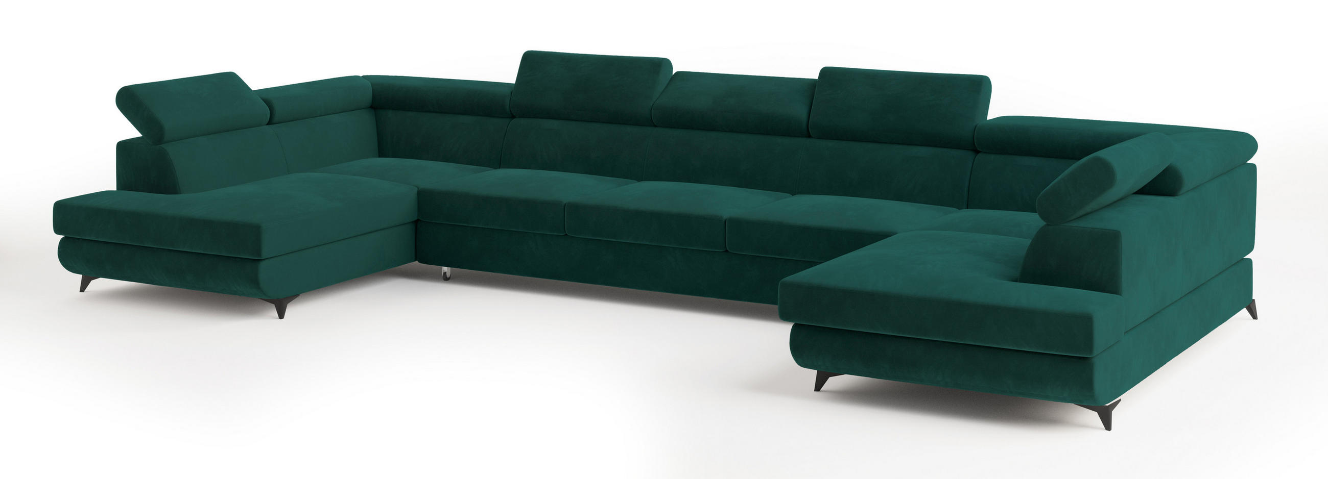 WOHNLANDSCHAFT URMANO Grün Velours-Stoff mit Schlaffunktion - Grün, Holz (395/89/190cm) - MASSENO