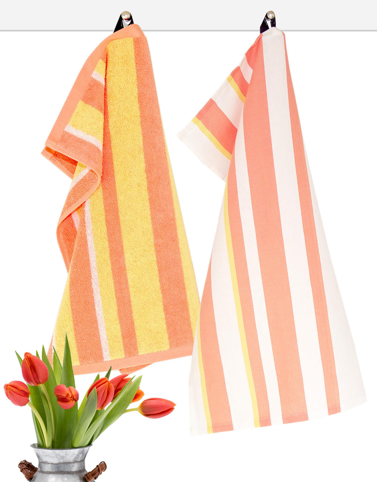 GESCHIRRTÜCHER Halbleinen 50x70 cm, 3er Set, Orange - Weiß - Weiß/Orange, Textil (50/70cm) - Lashuma