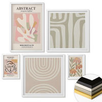 WANDBILDER 5er-Set - 50x50 cm & 20x30 cm & 40x60 cm Weißer Rahmen - Abstrakte Pflanzenformen - Weiß, Kunststoff (40/60cm) - ArtPrintCave