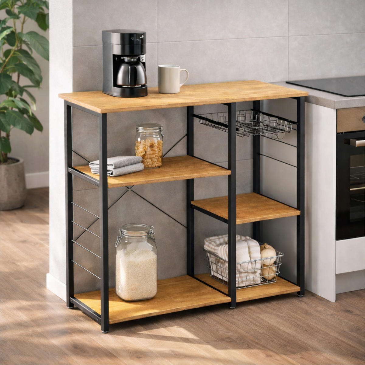 KÜCHENREGAL Holzoptik Metall Eichefarben Schwarz Küchenorganizer 84x90x40 cm - Eichefarben/Schwarz, Holzwerkstoff/Metall (90/84/40cm) - Begryf