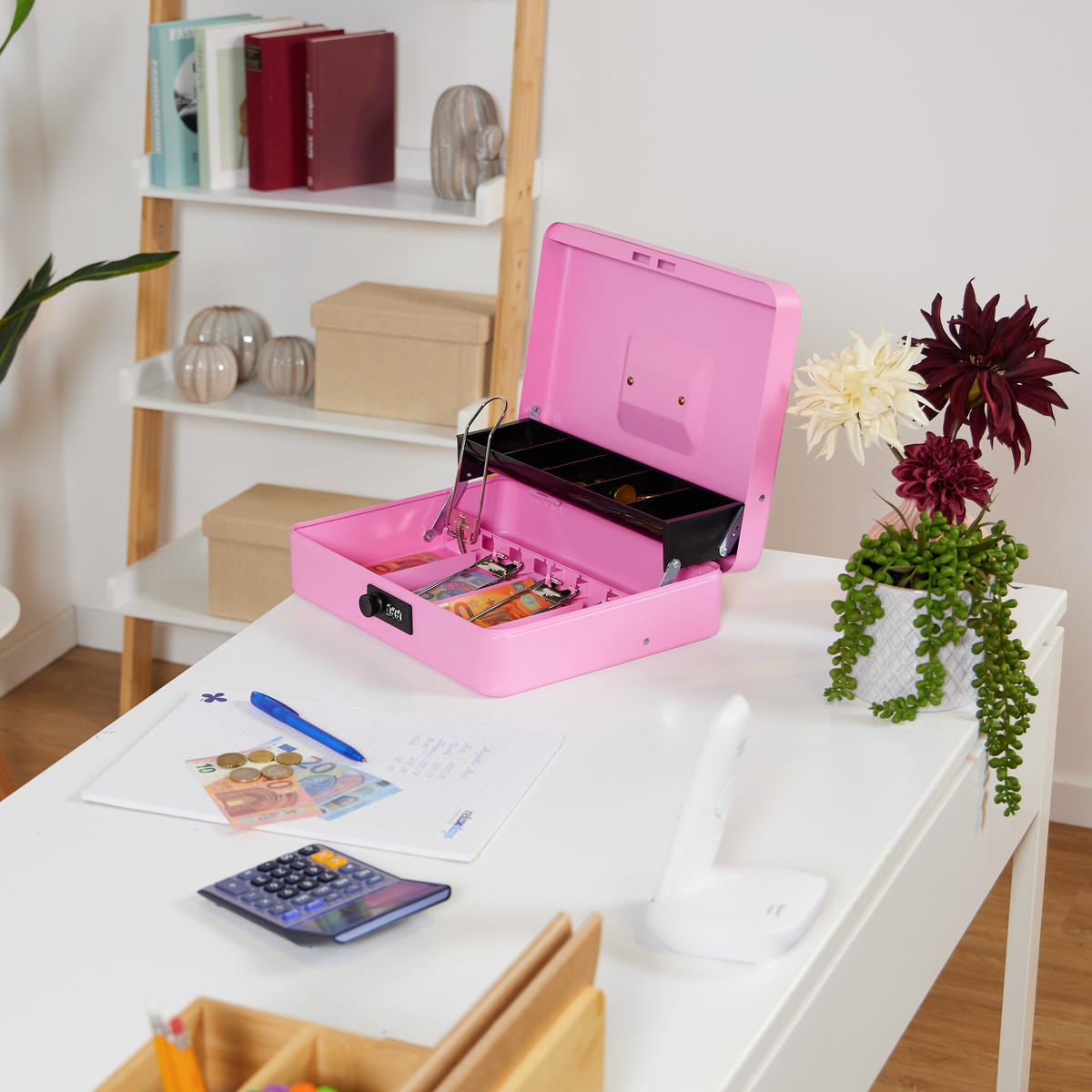 POKLADŇA - ružová, kov/plast (30.5/8.5/24.5cm) - Relaxdays