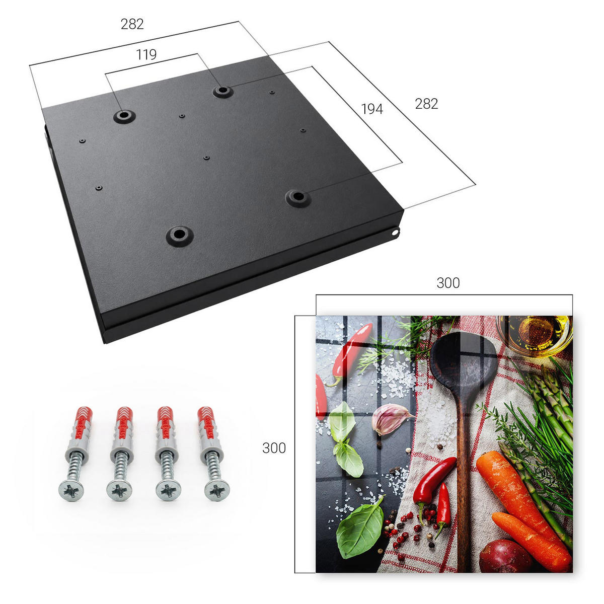 SCHLÜSSELBOX Schwarz 30x30 cm- Türöffnung nach rechts - Kücheninspirationen - Schwarz, Metall (30/30/5cm) - TULUP
