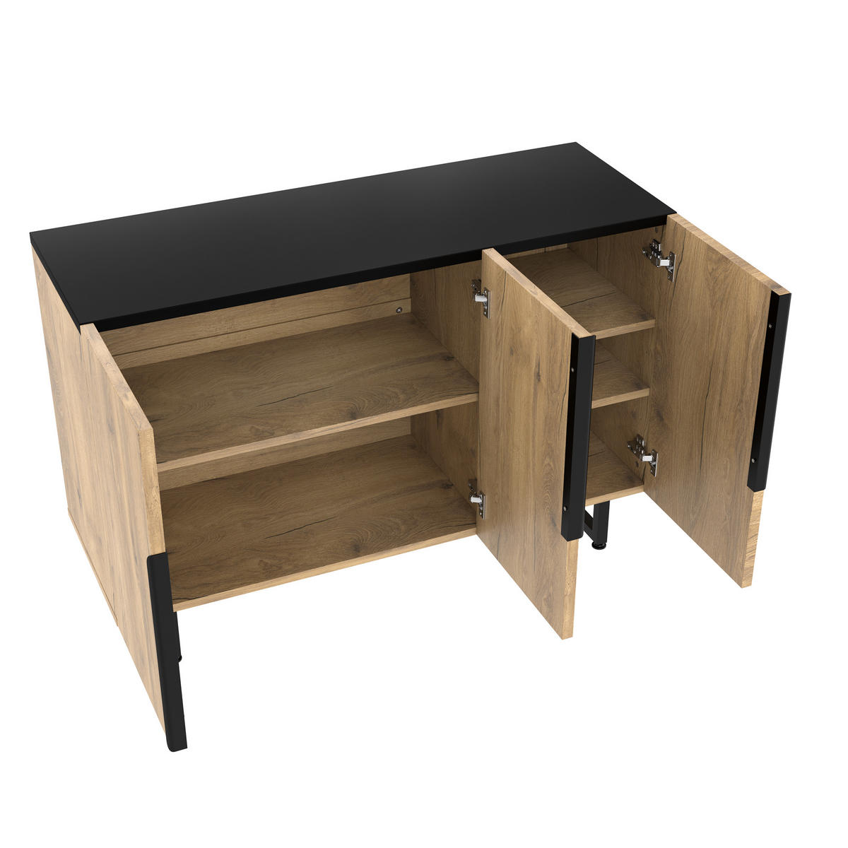 SIDEBOARD mit LED-Beleuchtung - Verstellbare Regalböden, justierbare Füße und freistehende Konstruktion - Natur - Naturfarben, Holz/Holzwerkstoff (38/80/120cm) - KOMHTOM