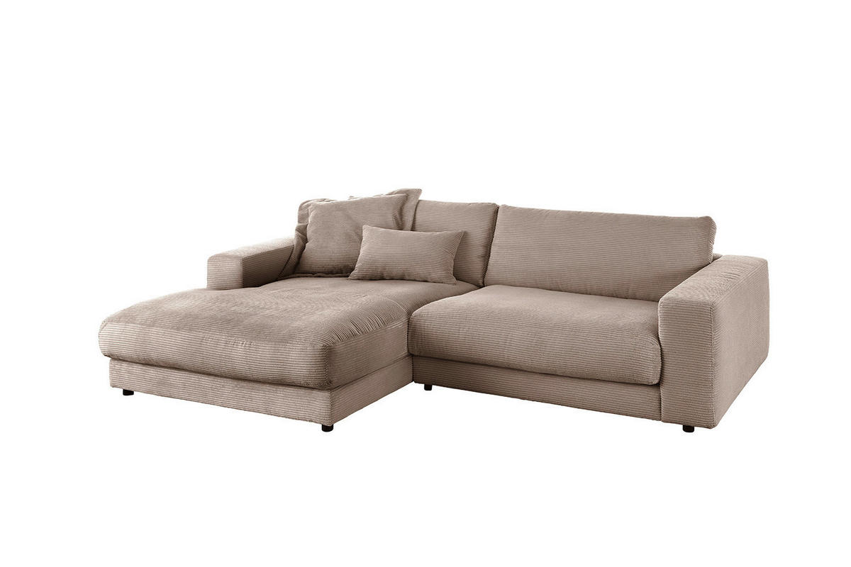 ECKSOFA MADELINE Taupe Cord - Taupe/Schwarz, Kunststoff/Textil (270/190cm) - KAWOLA