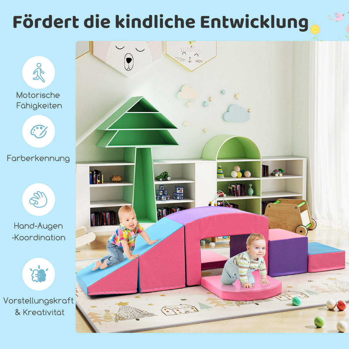 SCHAUMSTOFFBLOCK Lila (7-teilig) - Lila, Leder (30/25/40cm) - COSTWAY