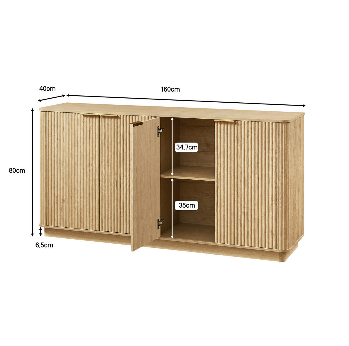SIDEBOARD 160/40/80 cm in Eiche-Optik mit 4 Türen & wellenförmiger Front - Eichefarben, Holzwerkstoff (160/80/40cm) - BEAOK