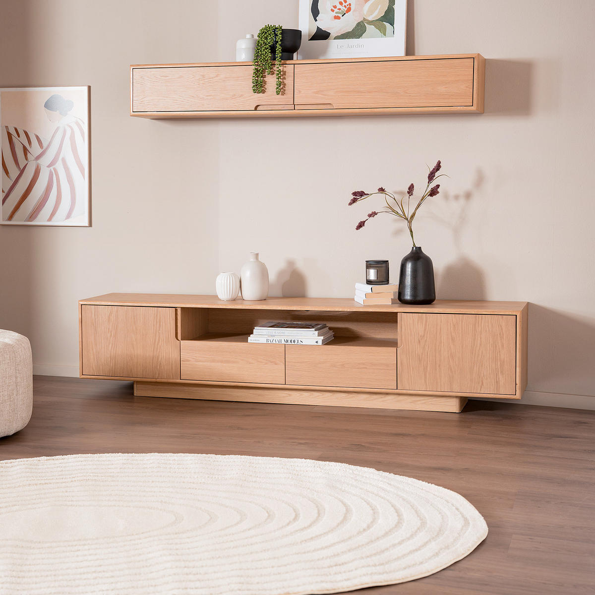 TV-LOWBOARD - Eiche teilmassiv - Eiche - Braun, Eichenholz/Holzwerkstoff (200/45/40cm) - home24