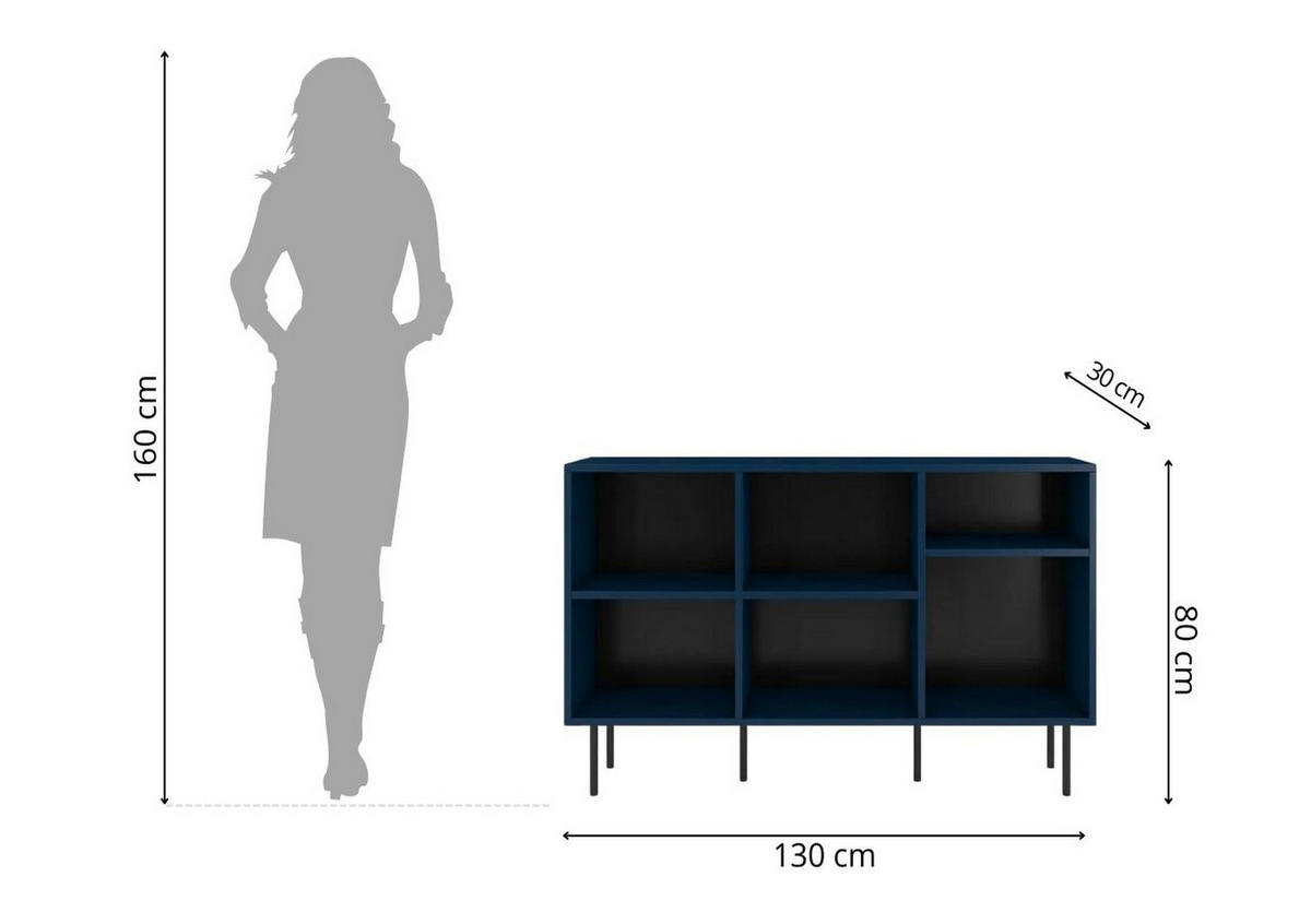 SIDEBOARD Mirka, Marinblau, offene Fächer, Minimalistisch - Schwarz/Dunkelblau, Holzwerkstoff/Metall (130/80/30cm) - Dancan