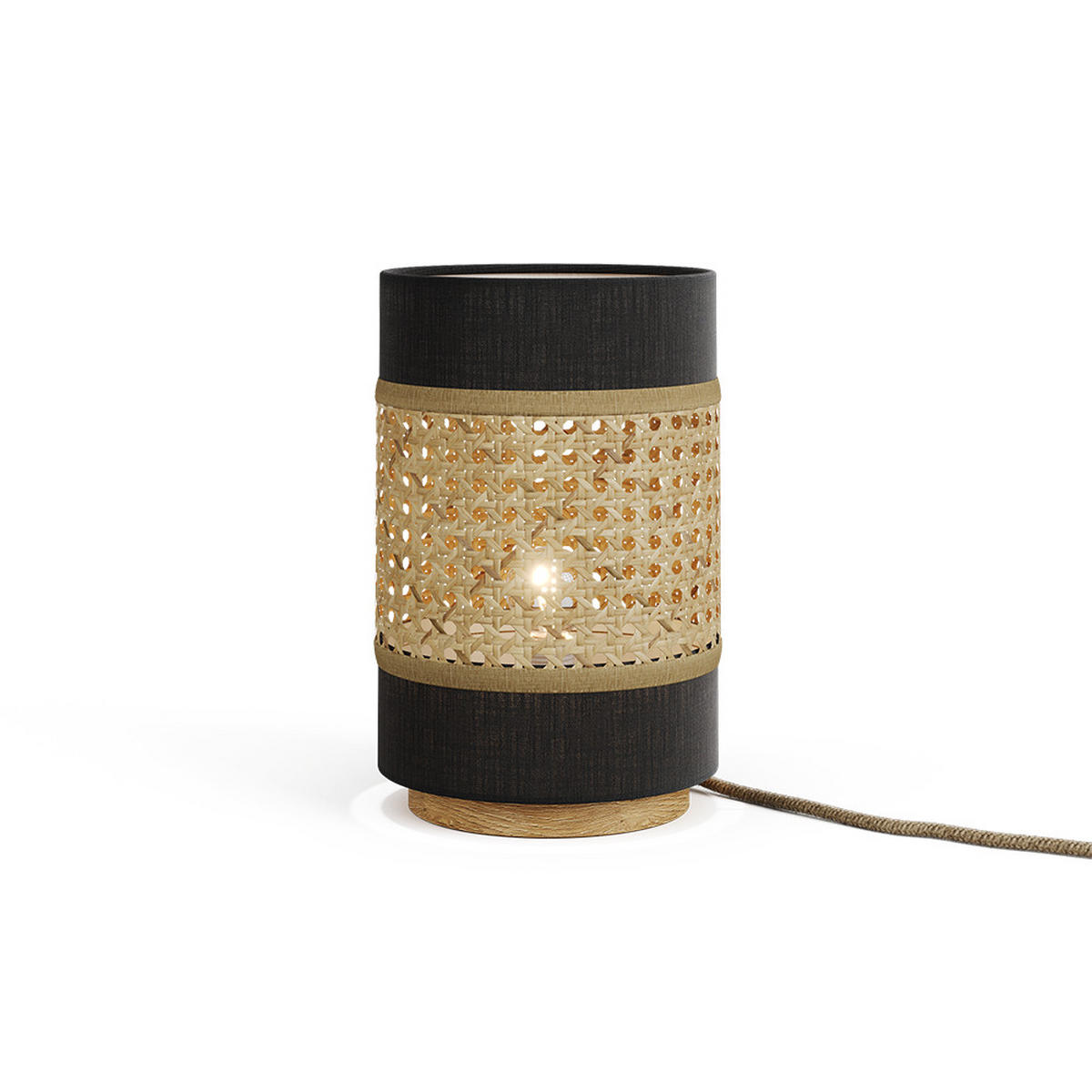 TISCHLAMPE Morten Rattan/Schwarz 17.5 x 26.5 cm - Schwarz/Braun, Holz (17.5/17.5/26.5cm) - Vicco
