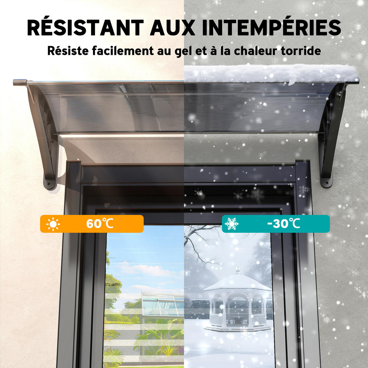 VORDACH DE-14029 Polycarbonat/Aluminium 100/75 cm Schwarz - Schwarz, Kunststoff (75/23/100cm) - ComfortXL