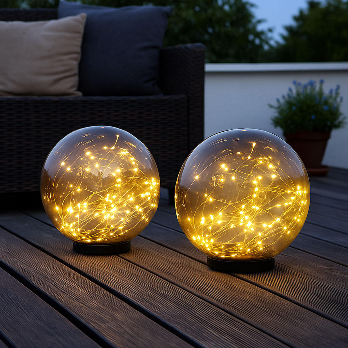 LED AUSSENLEUCHTE Kugel Grau 2er Set - Grau, Kunststoff (15/15/26cm) - Globo Lighting