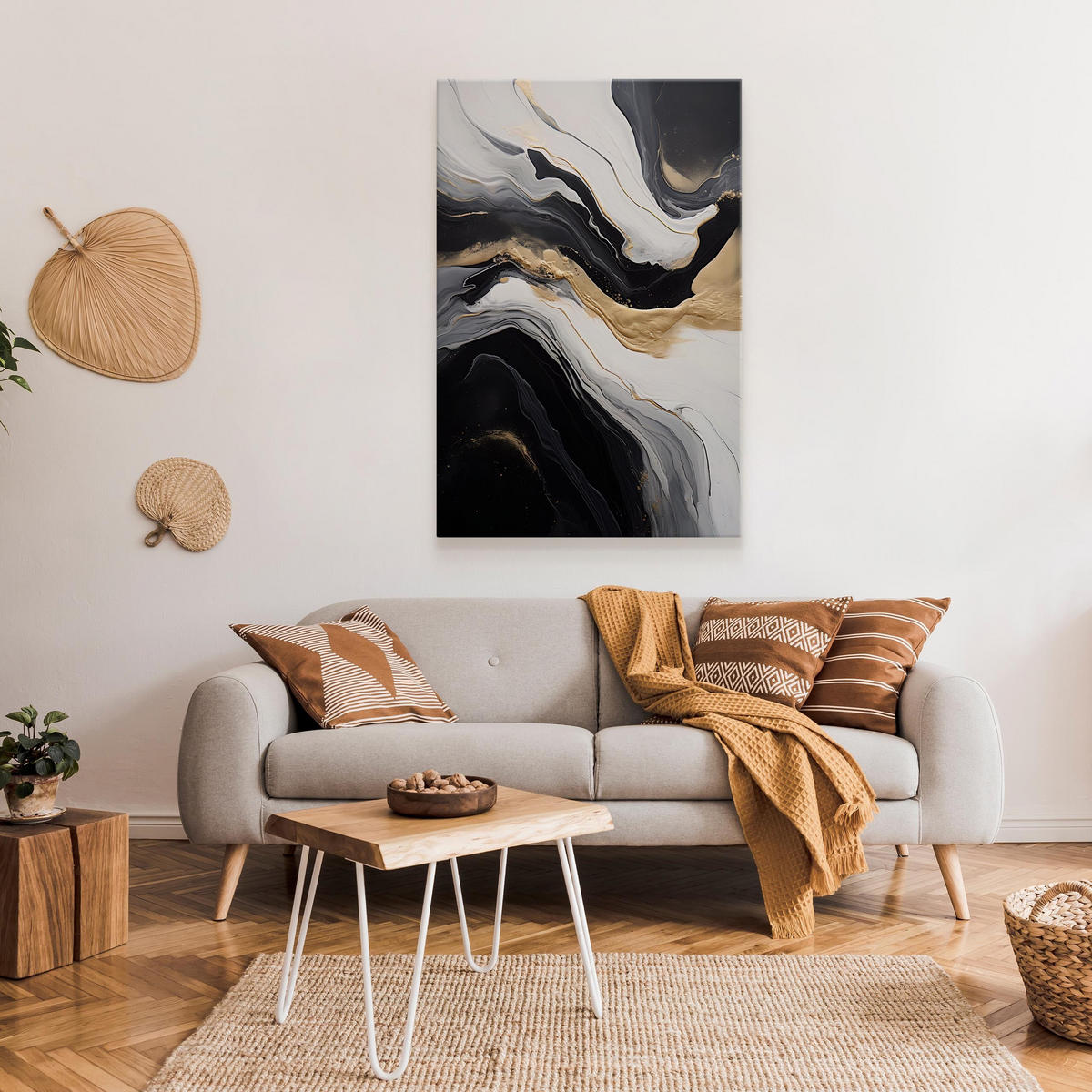 LEINWANDBILD Marmor Moderne Abstraktion 100x70 - Beige/Schwarz, Textil (100/70cm) - Muralo