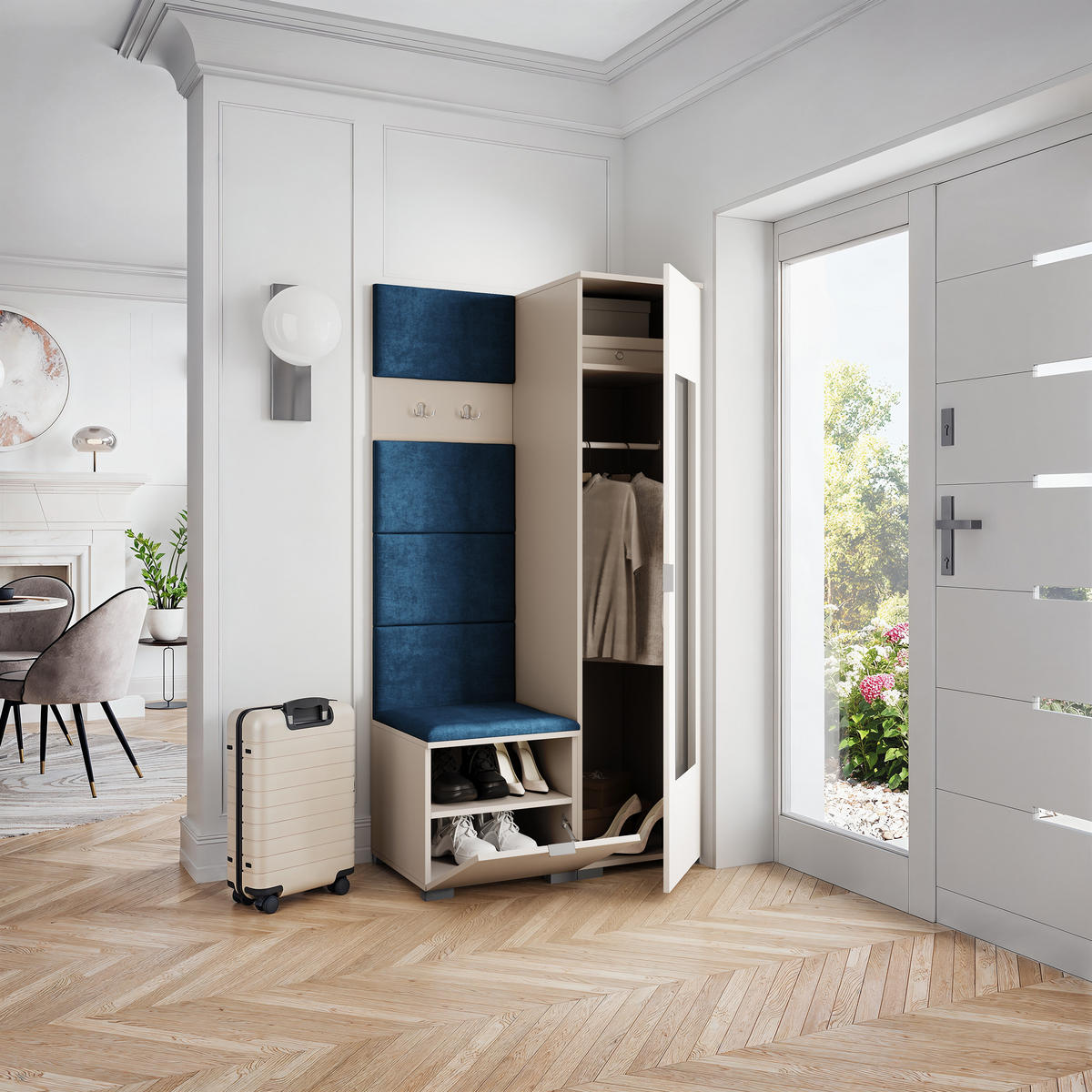 GARDEROBENSCHRANK VIRA 95/181/51 cm Modern Garderobe-Set Kaschmir - Kaschmir/Blau, Holzwerkstoff (95/181/51cm) - MASSENO