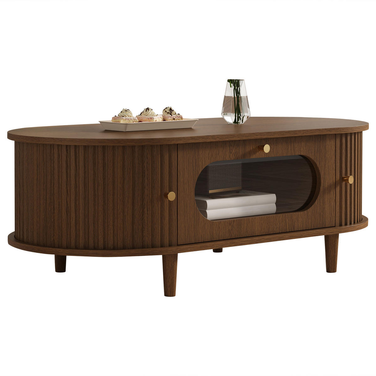 COUCHTISCH 100/50/36 cm Walnuss aus MDF mit Schublade und Rollladentüren - Nussbaumfarben, Holzwerkstoff (100/50/36cm) - OKWISH