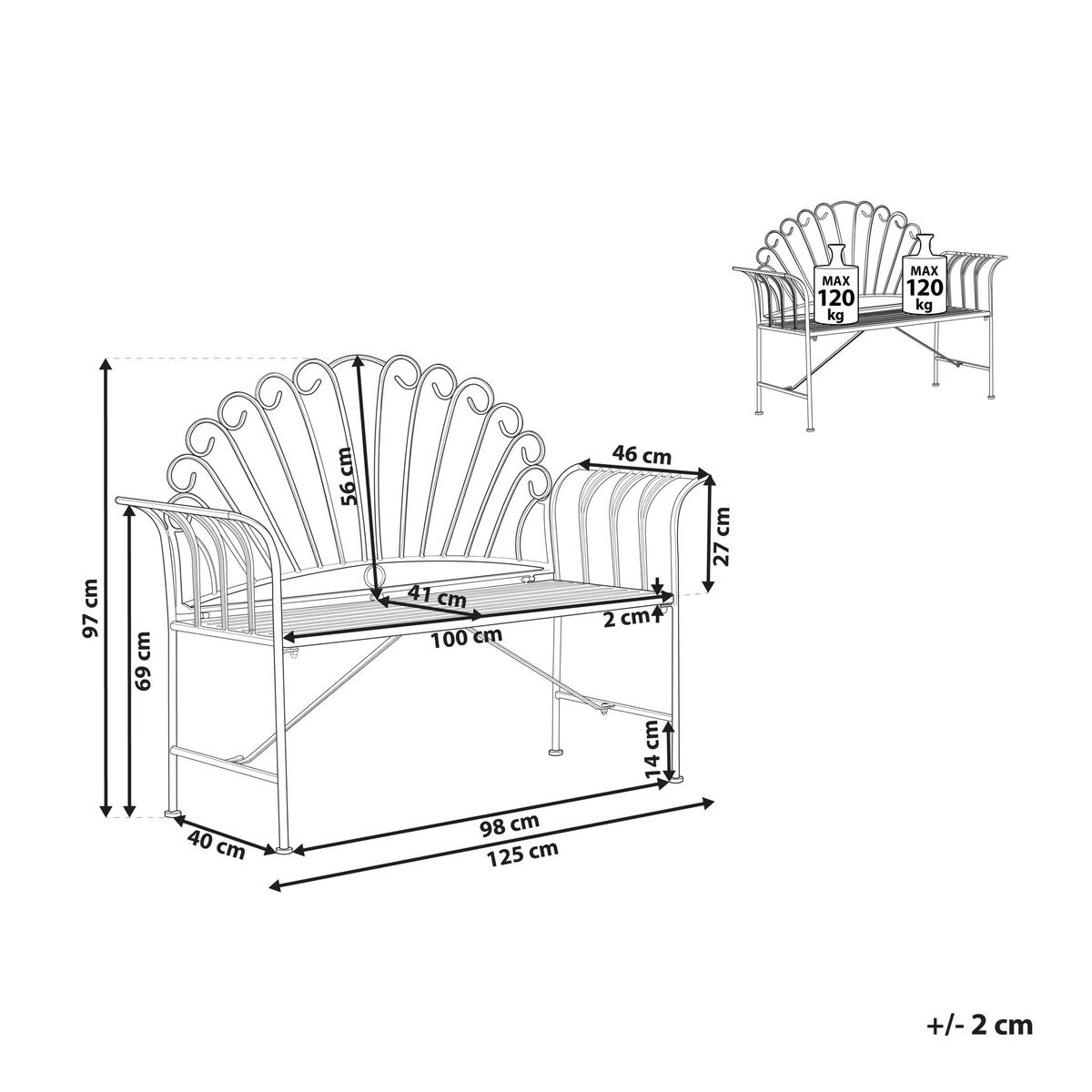 GARTENBANK Metall 2-Sitzer rosa 125 cm Cavinia - Rosa, Metall (125/97/46cm) - Beliani
