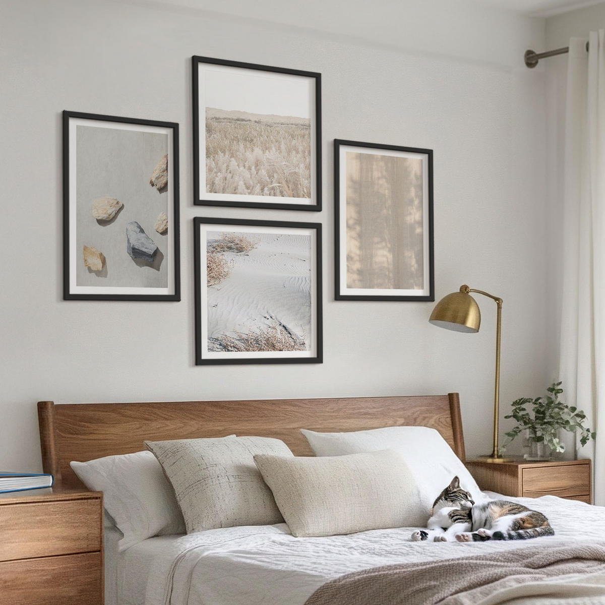 BILDER SET 4er Set - 50x50 cm & 40x60 cm Schwarzer Rahmen - Boho-Naturtexturen - Schwarz, Kunststoff (50/50cm) - TULUP