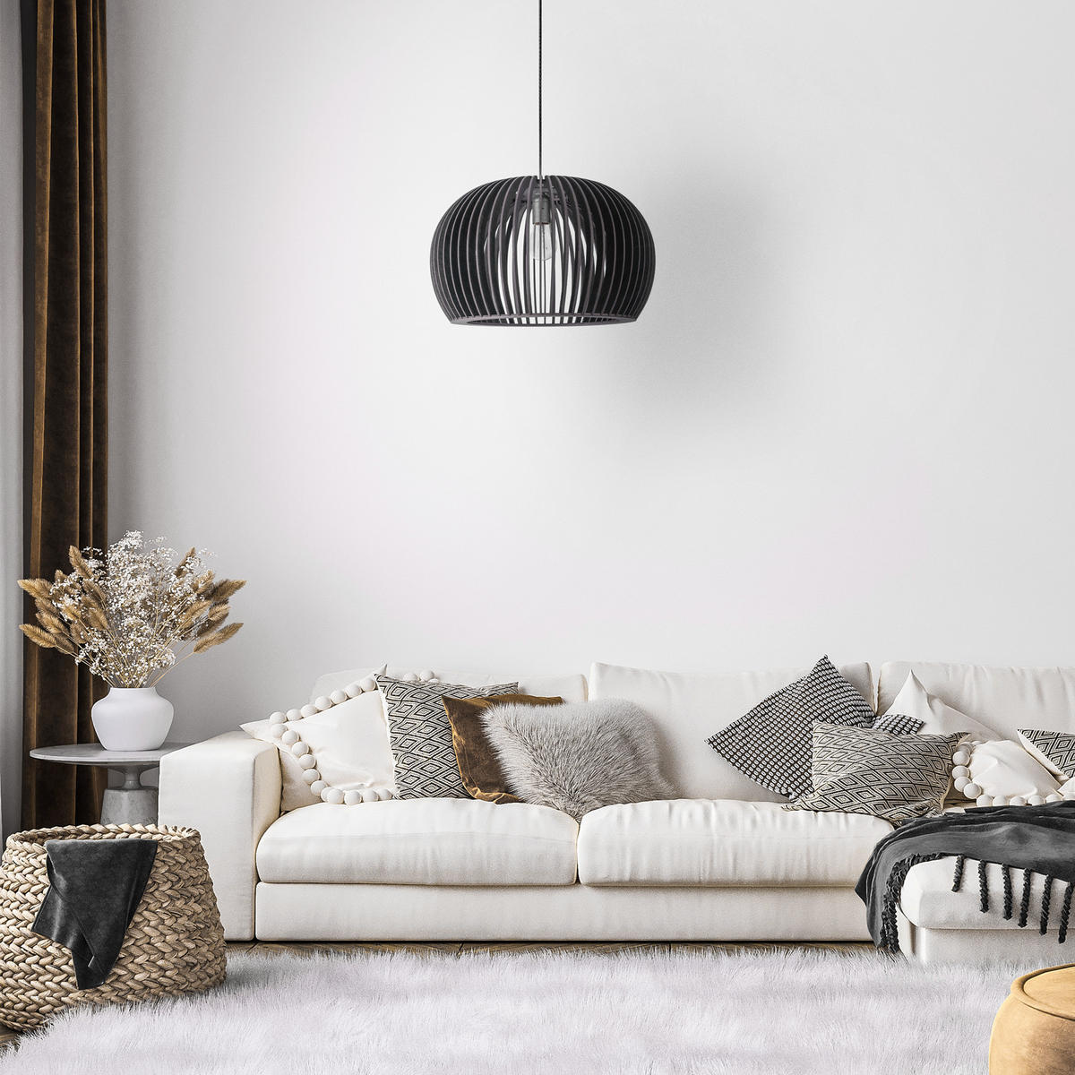 PENDELLEUCHTE Pulu S - Schwarz, Holz (45/45/27.5cm) - Paco Home