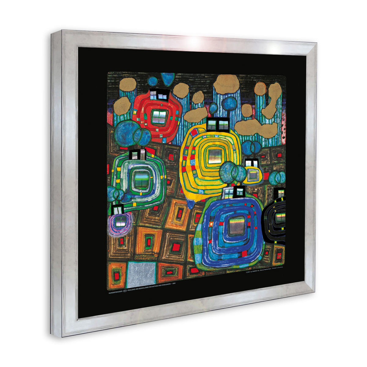 BILD gerahmt 53x53 cm Friedensreich Hundertwasser „Pavilions and Bungalows“ - Gelb, Holz (53/53cm) - artissimo