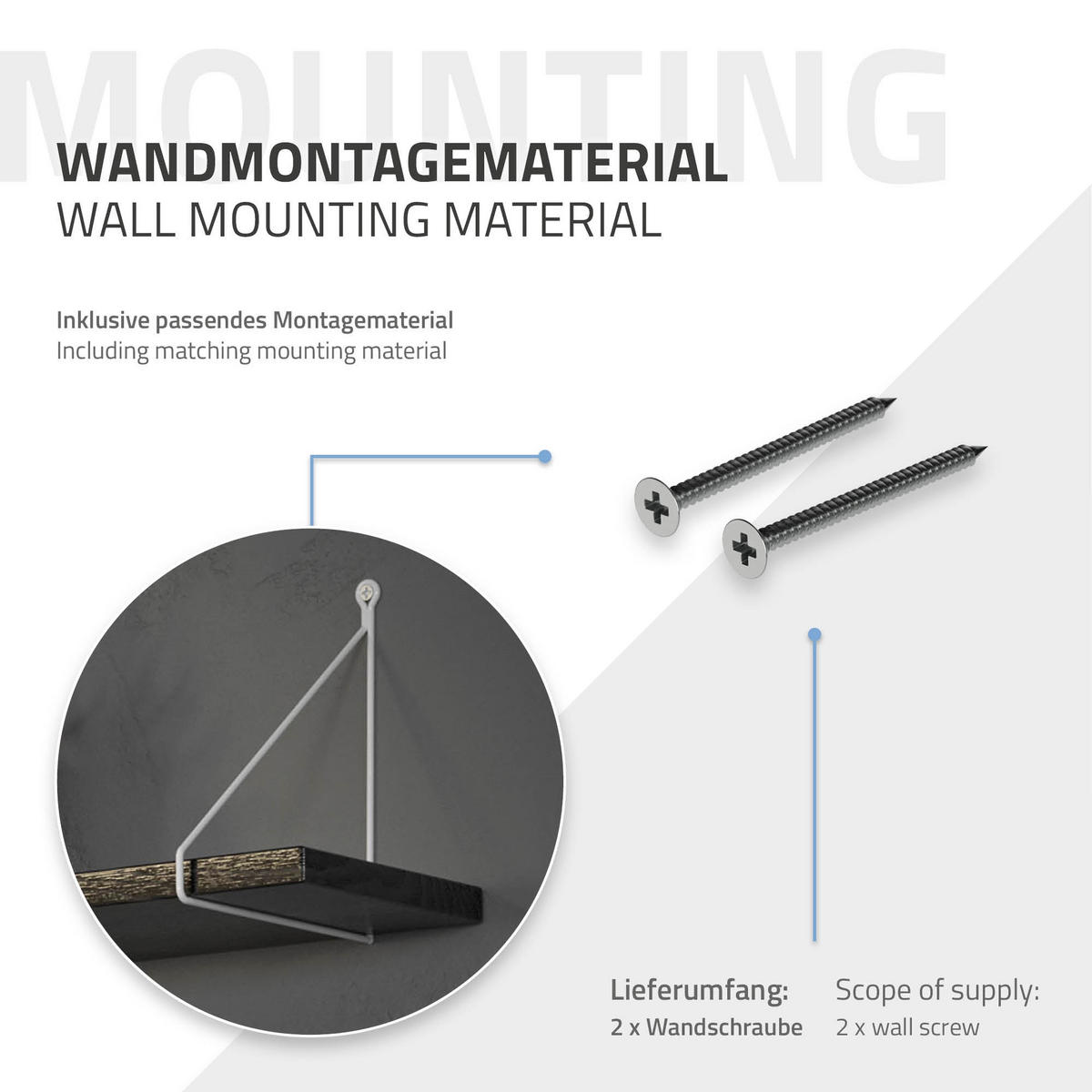 REGALHALTERUNG 2er Set 200mm Weiss - Weiß, Metall (25/25/20cm) - ML-DESIGN