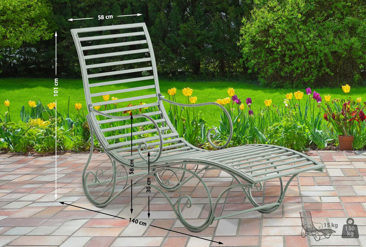 GARTENLIEGE Senta Antik 58x140x101cm Metall Antik-Grün Sonnenliege - Grün, Metall (58/101/140cm) - DELUKE