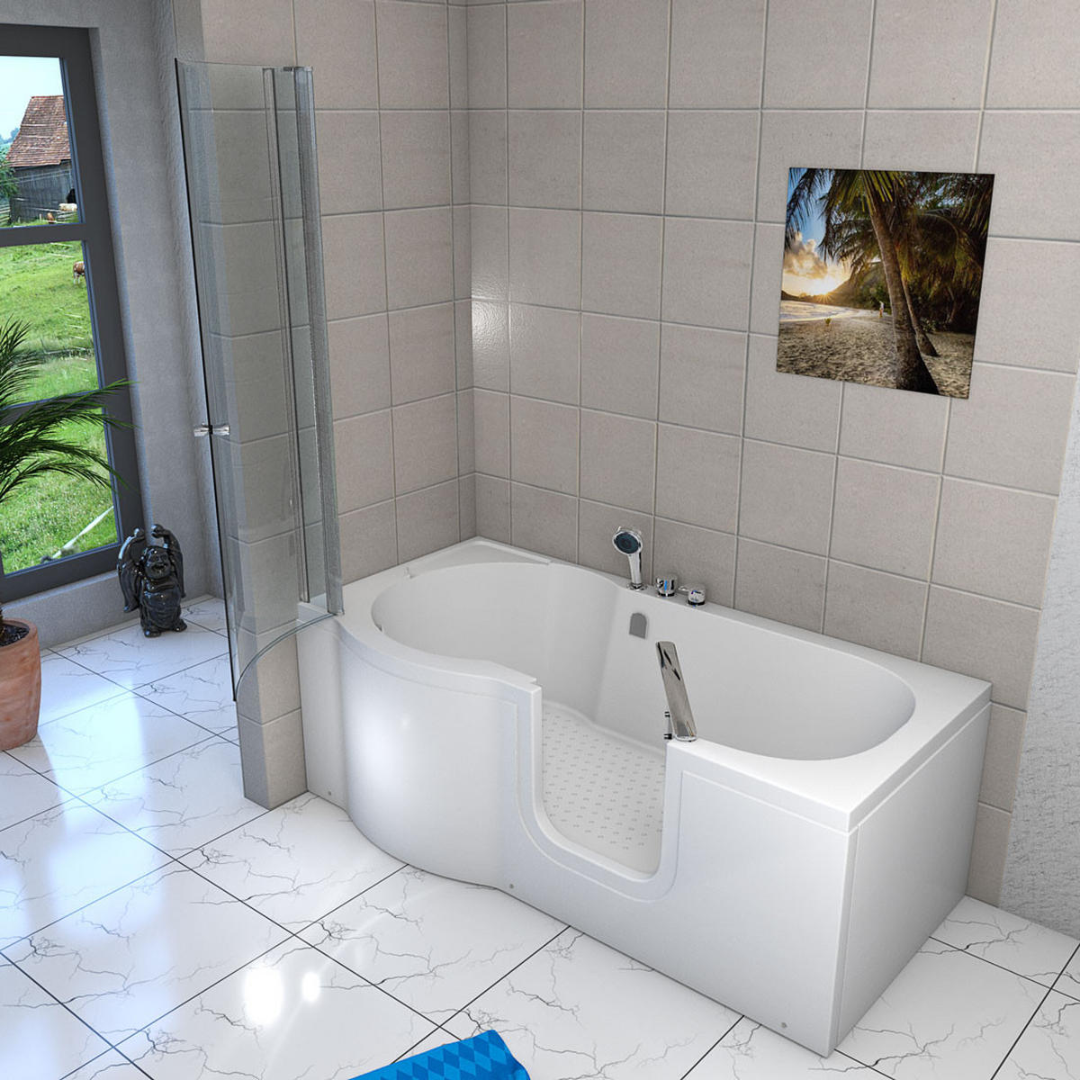 SENIORENDUSCHE mit Tür S12D-EH-R-EC 85x170 cm - Weiß, Glas/Kunststoff (85/170/200cm) - AcquaVapore by Sandra Jentho