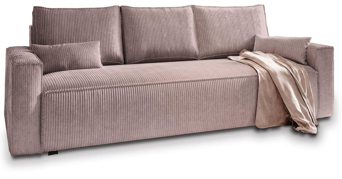BETTSOFA MENI Lila Kordstoff mit Schlaffunktion - Lila, Textil (232/83/87cm) - MASSENO