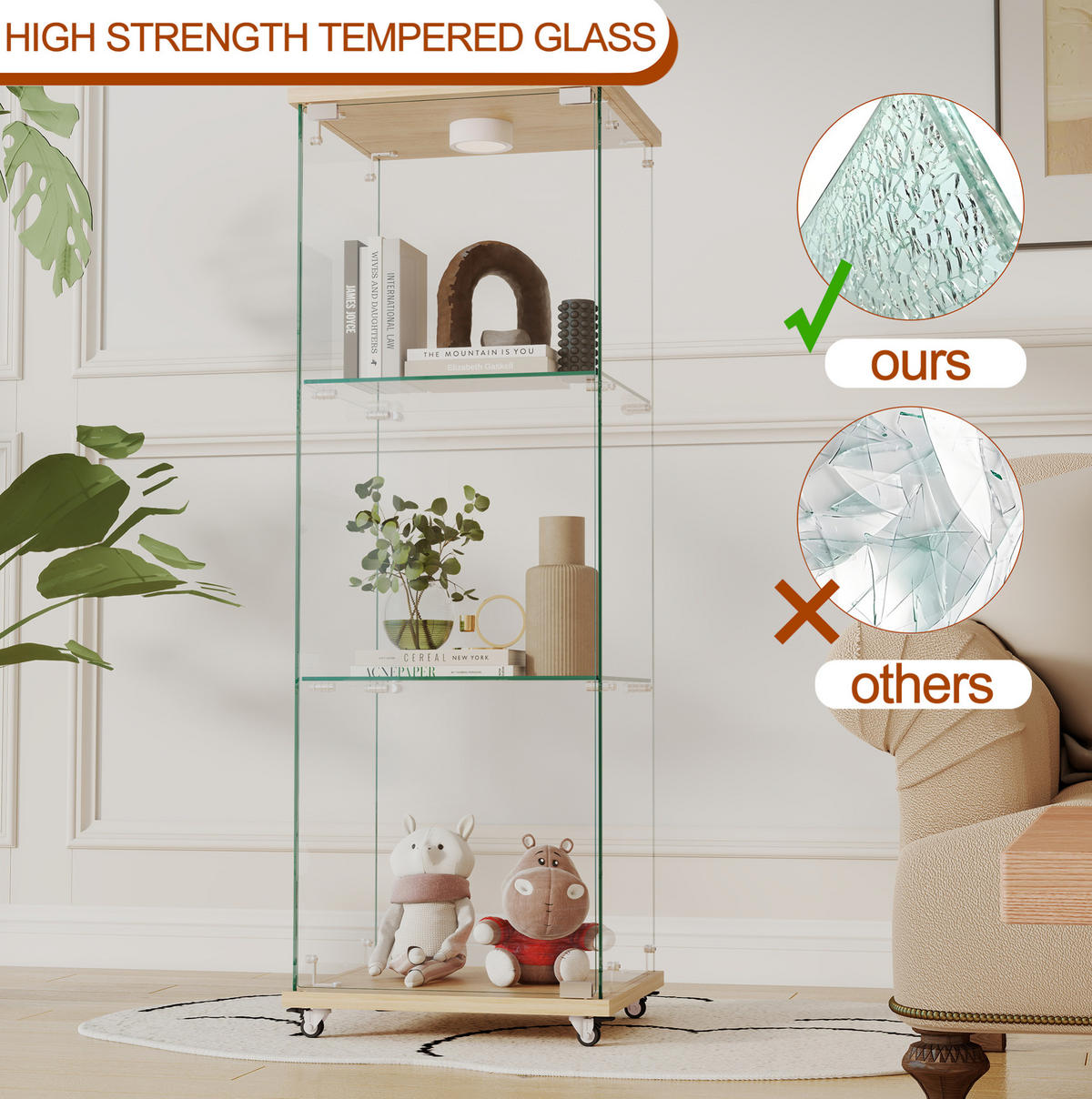 VITRINE 120/42.5/36.5 cm Natur aus MDF und Glas mit LED-Beleuchtung - Naturfarben, Holzwerkstoff (36.5/120/42.5cm) - OKMYHOME