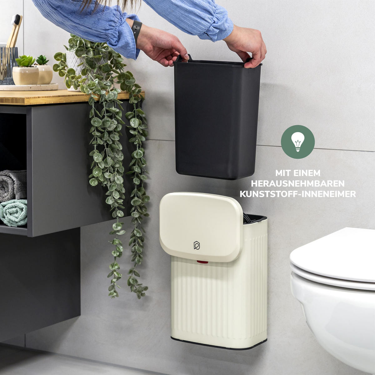 ABFALLEIMER 6 Liter, beige - Creme, Metall (22.5/31/16.5cm) - eluno