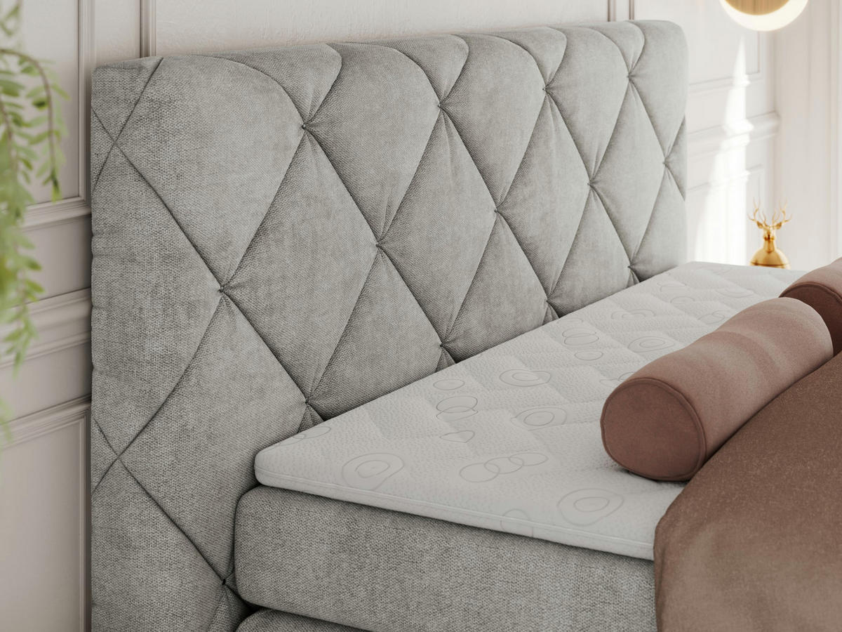 BOXBETT RITA 140/200 - Hellgrau Struktur - H3 - Hellgrau, Holz/Textil (140/200cm)