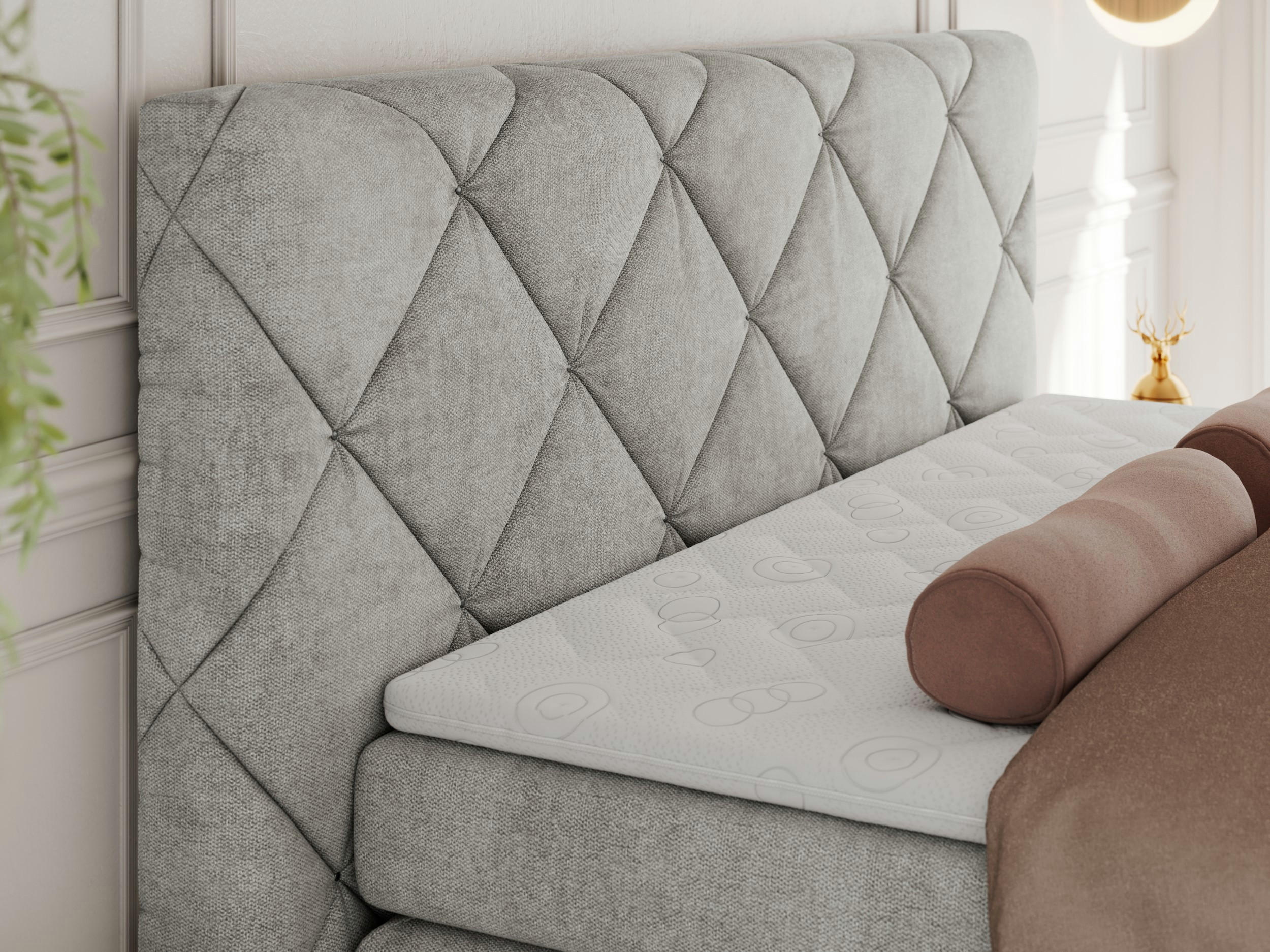 Thumbnail - Boxbett, Hellgrau, Textil, 2-Sitzer, H3, Rechteckig, 140x200 cm, Oeko-Tex®, Schlafzimmer, Betten, Boxspringbetten