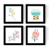 POSTER Set mit 4 Zweigen und Blumen Pastelltöne Nordische skandinavische 20x20cm Rahmenlos - Klar, Papier (20/3cm) - Nacnic