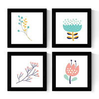 POSTER Set mit 4 Zweigen und Blumen Pastelltöne Nordische skandinavische 25x25 cm Rahmenlos - Klar, Papier (25/3cm) - Nacnic