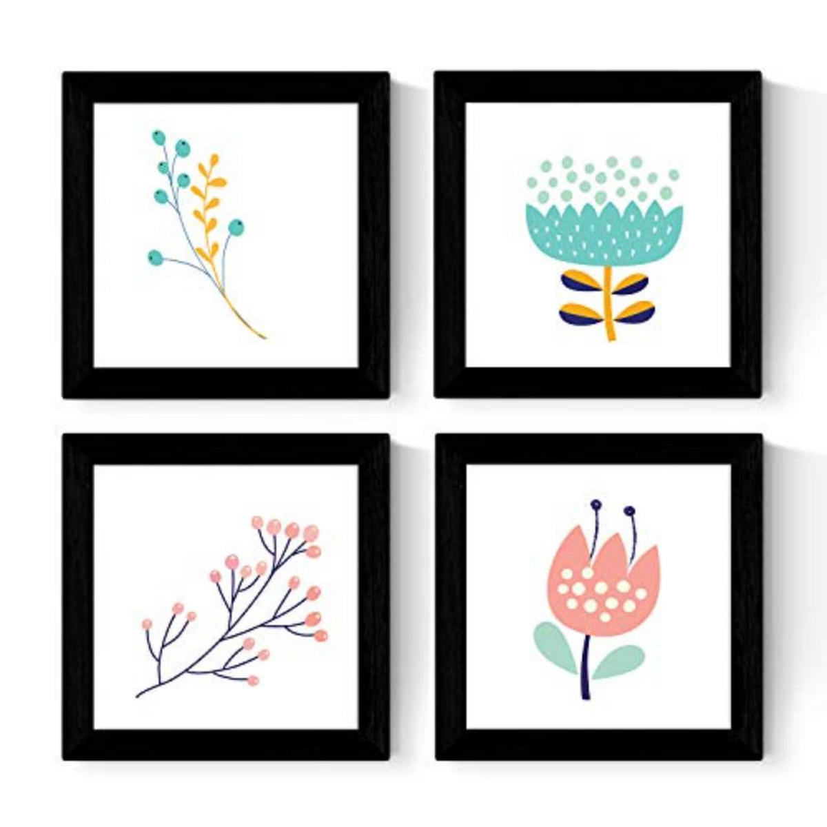 POSTER Set mit 4 Zweigen und Blumen Pastelltöne Nordische skandinavische 25x25 cm Rahmenlos - Klar, Papier (25/3cm) - Nacnic