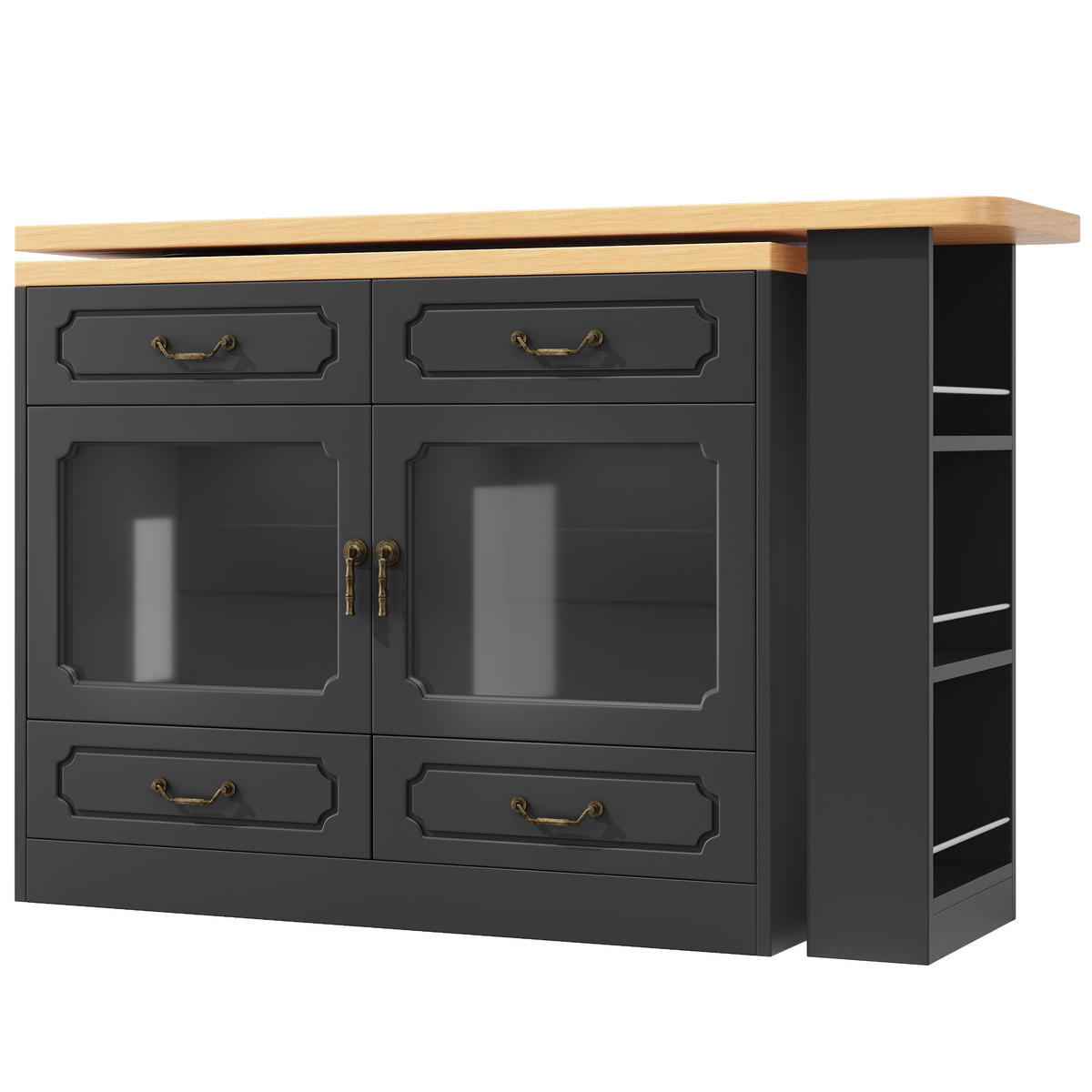 ESSZIMMERSCHRANK aus MDF 135-203x39x92,8cm in Schwarz mit LED - Schwarz, Holzwerkstoff (39/92.8/203cm) - Modfu