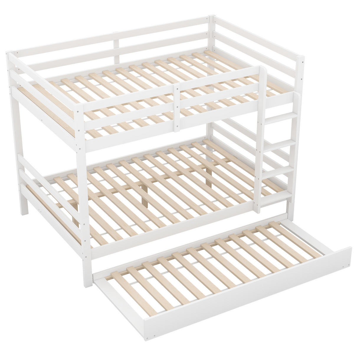 ETAGENBETT aus Kiefernholz und MDF 140x200 cm Weiß mit Ausziehbett und Treppe - Weiß, Holzwerkstoff (140/200cm) - IVMEU