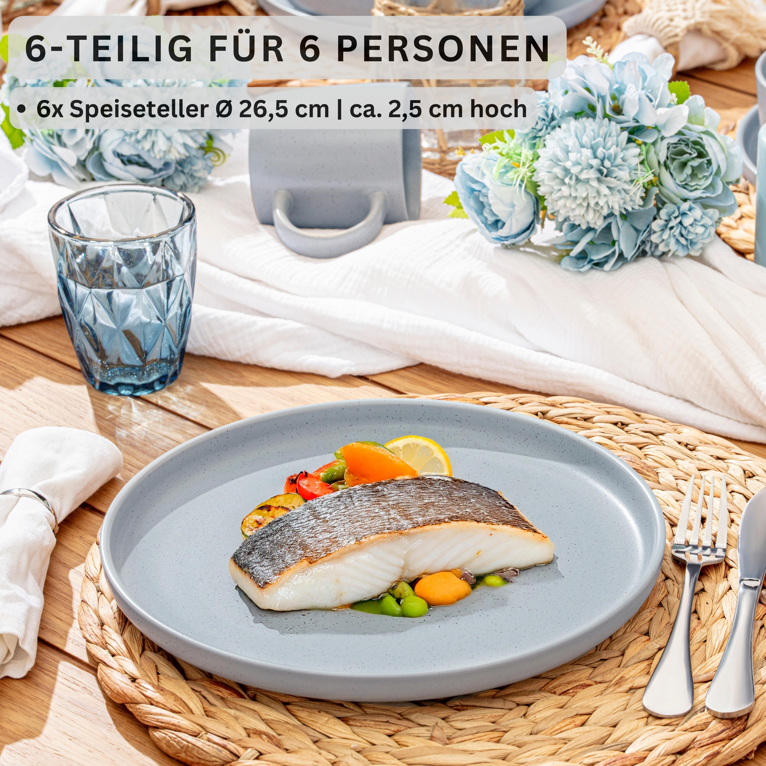 SPEISETELLER LEEDS STERLING - 6 teilig aus Steingut - Hellgrau, Stein (26.5cm) - Sänger