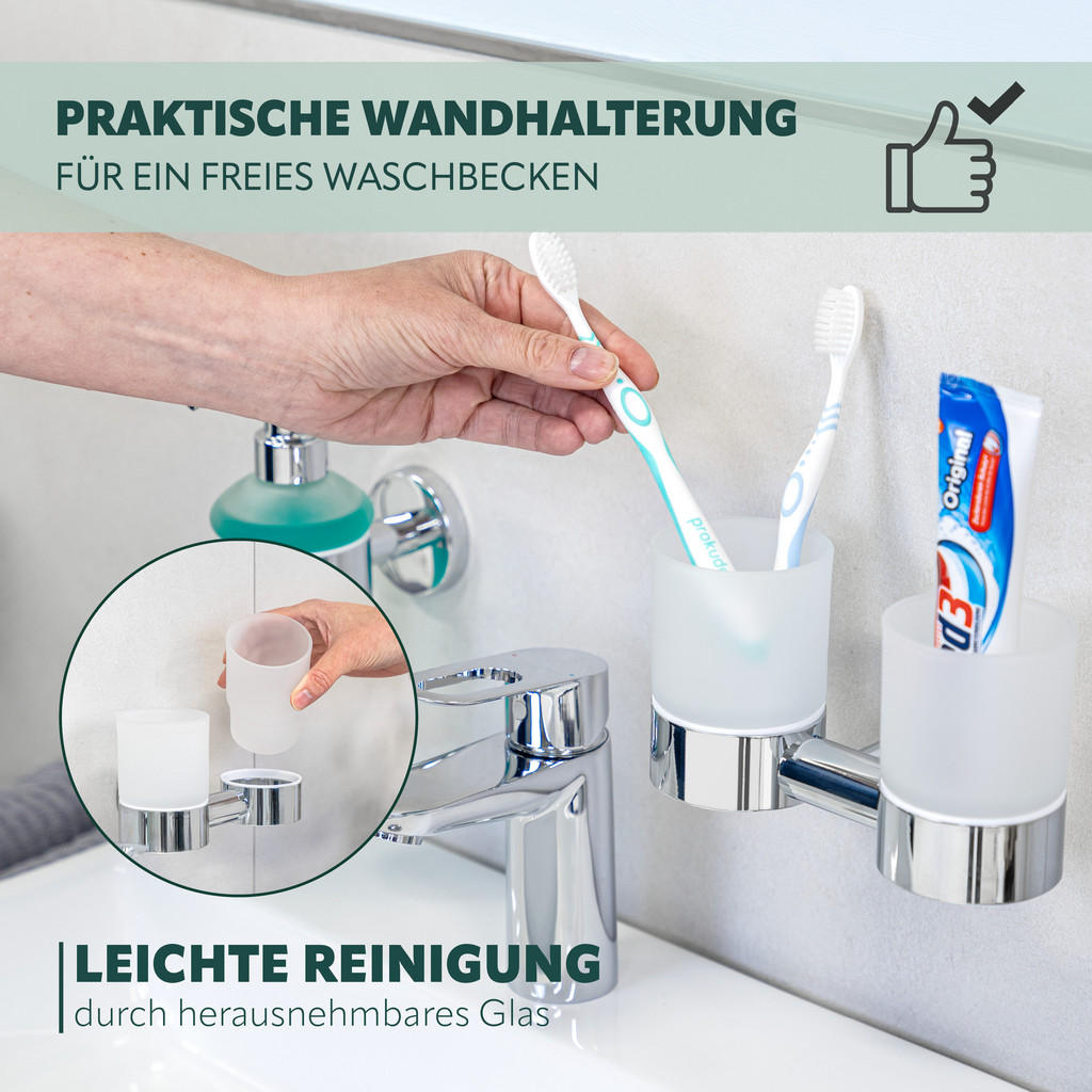 Thumbnail - bremermann Doppel-Zahnputzbecher, Chrom, Metall, 17.5x10.5x11 cm, Badaccessoires, Waschplatzzubehör, Zahnputzbecher
