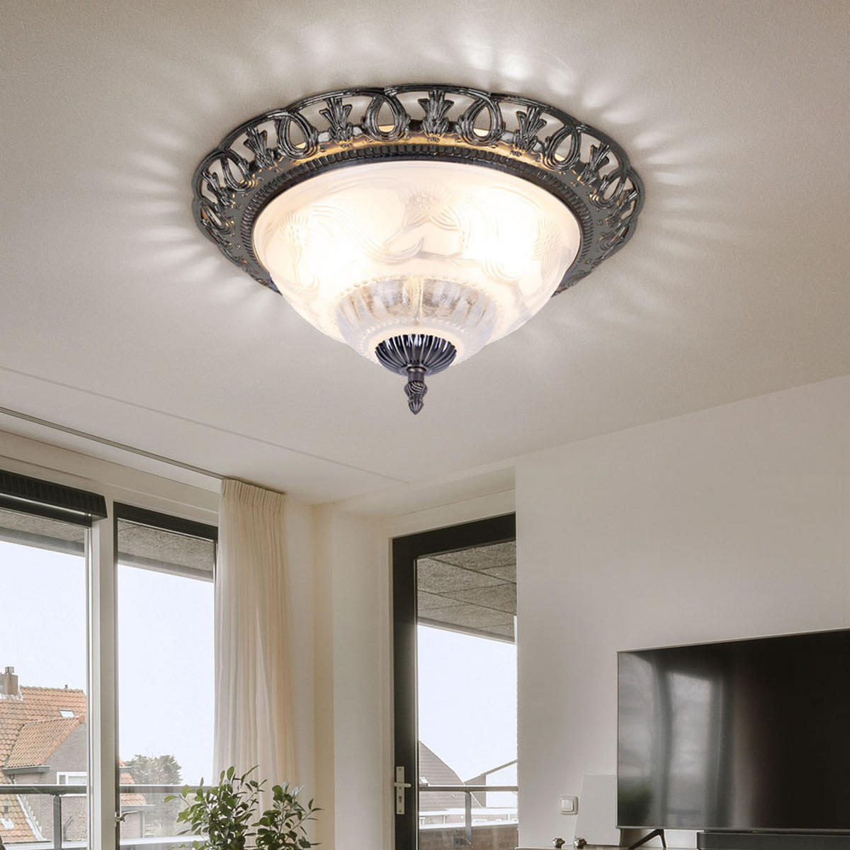 DECKENLEUCHTE Metall Perlmutt Weiß Silber - Silberfarben, Glas (33/33/17cm) - Globo Lighting