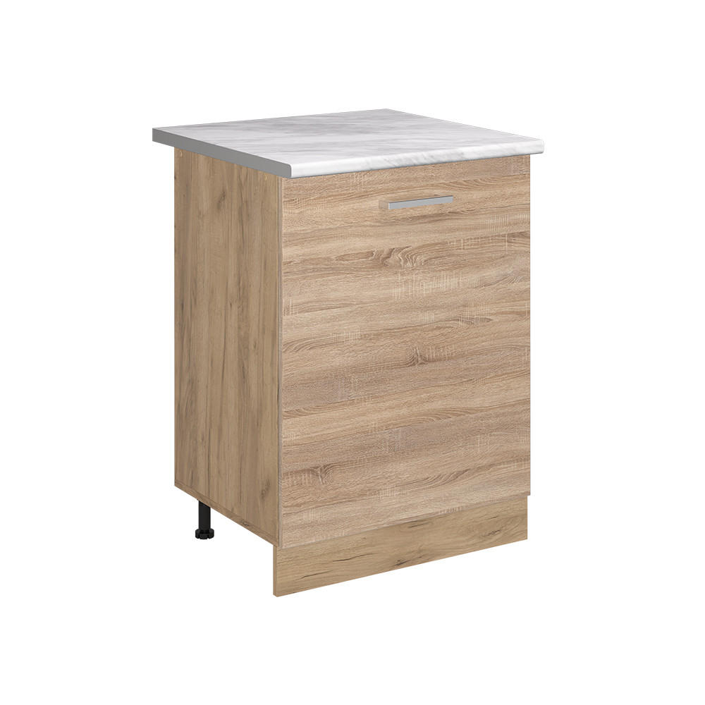 SPODNÍ SKŘÍŇKA KUCHYŇSKÉ LINKY R-Line, Sonoma/Zlatý mocný dub, 60 cm s 1 dveřmi pracovná doska Mramor - Sonoma dub/barva dubu, kompozitní dřevo (60/81.6/60cm) - Vicco