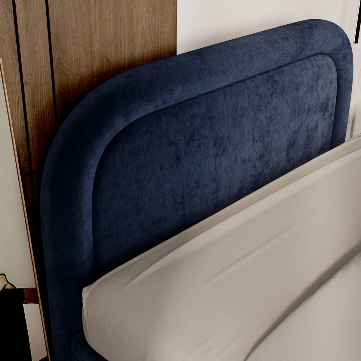POLSTERBETT Harmony mit Stauraum 140/200 cm Marineblau im Lotta Stoff - Chromfarben/Dunkelblau, Holz/Holzwerkstoff (140/200cm) - AltaBeds