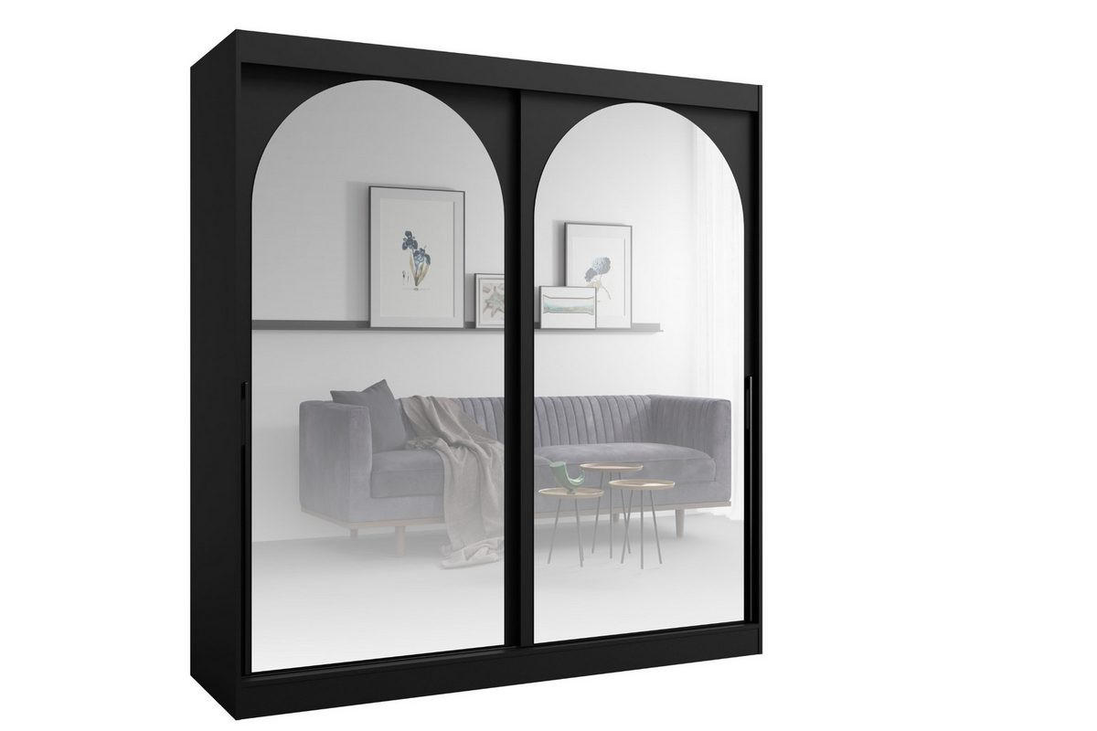 Deine Möbel 24 Schiebetürenschrank Schwarz, Schwarz 200x215x65 cm