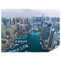 FOTOTAPETE für Wohnzimmer Dubai Vogelperspektive Wolkenkratzer 450x315 - Türkis/Blau, Papier (450/315cm) - Muralo