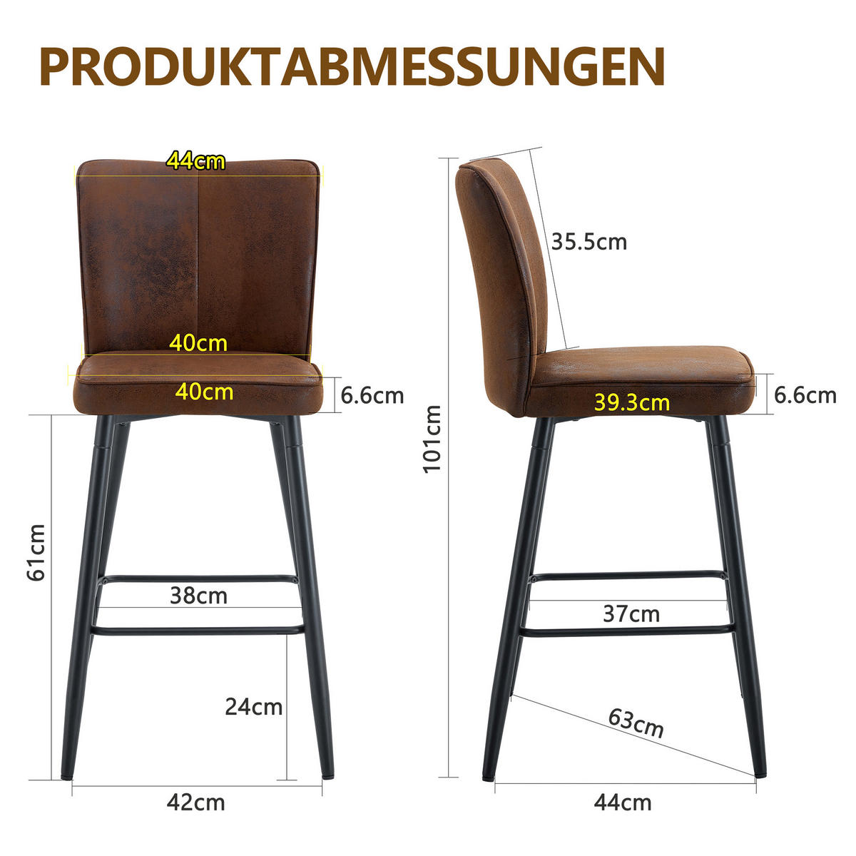 BARSTUHL 2er Set Braun in Vintage-Optik - Braun, Textil (44/101/44cm) - Urban Meuble