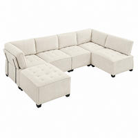 SOFA modular 308 x 154 cm Cord Beige 6-Sitzer - Beige, Kunststoff (154/82/308cm) - Meubliv